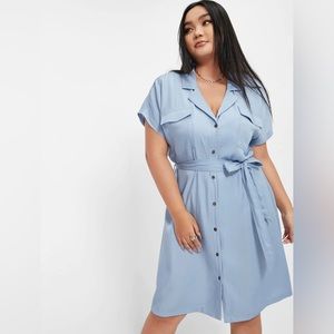 Bloom Dress - Suit Collar Button Pocket Belted Shirt Dress